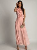 Pleated maxi dress with ruffle, light pink 18968